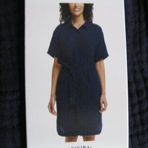 Weatherproof Vintage women's Button Down Gauze Texture Dress, Navy, S (1220)